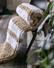 Load image into Gallery viewer, Chunky Knit Beige and White Striped Blanket