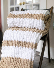 Load image into Gallery viewer, Chunky Knit Beige and White Striped Blanket
